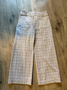 Maeve Beige Plaid Wide-Leg Pants